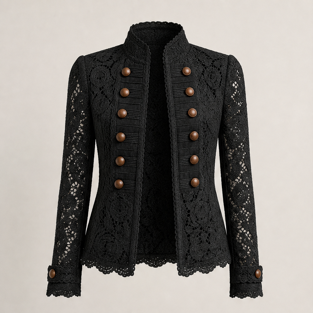 Veloresa – Giacca in Pizzo Collo Coreano Doppiopetto Black