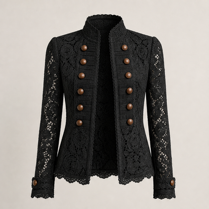 Veloresa – Giacca in Pizzo Collo Coreano Doppiopetto Black