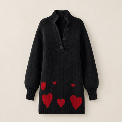 Novarina – Abito Corto in Maglia con Cuori Black