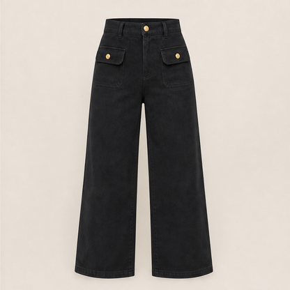Varelli – Pantaloni a Vita Alta Gamba Larga Black