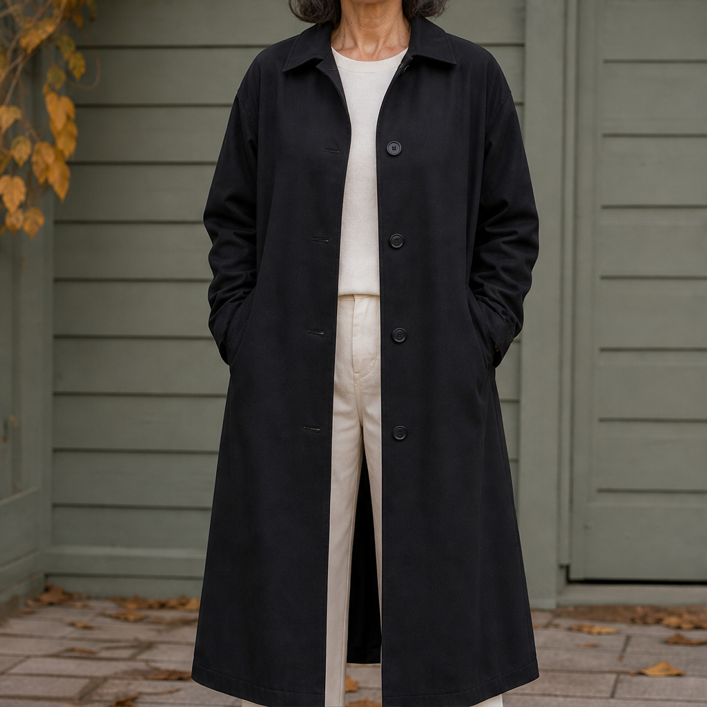 Vornetta – Cappotto in Cotone Cerato con Collo Staccabile Black