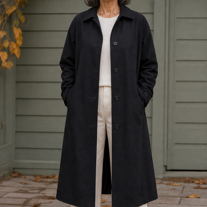 Vornetta – Cappotto in Cotone Cerato con Collo Staccabile Black