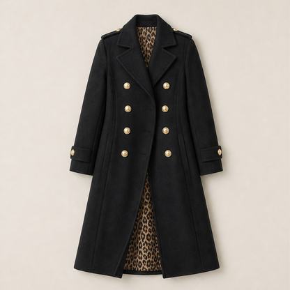 Voralie – Cappotto Lungo in Lana Stile Militare Black