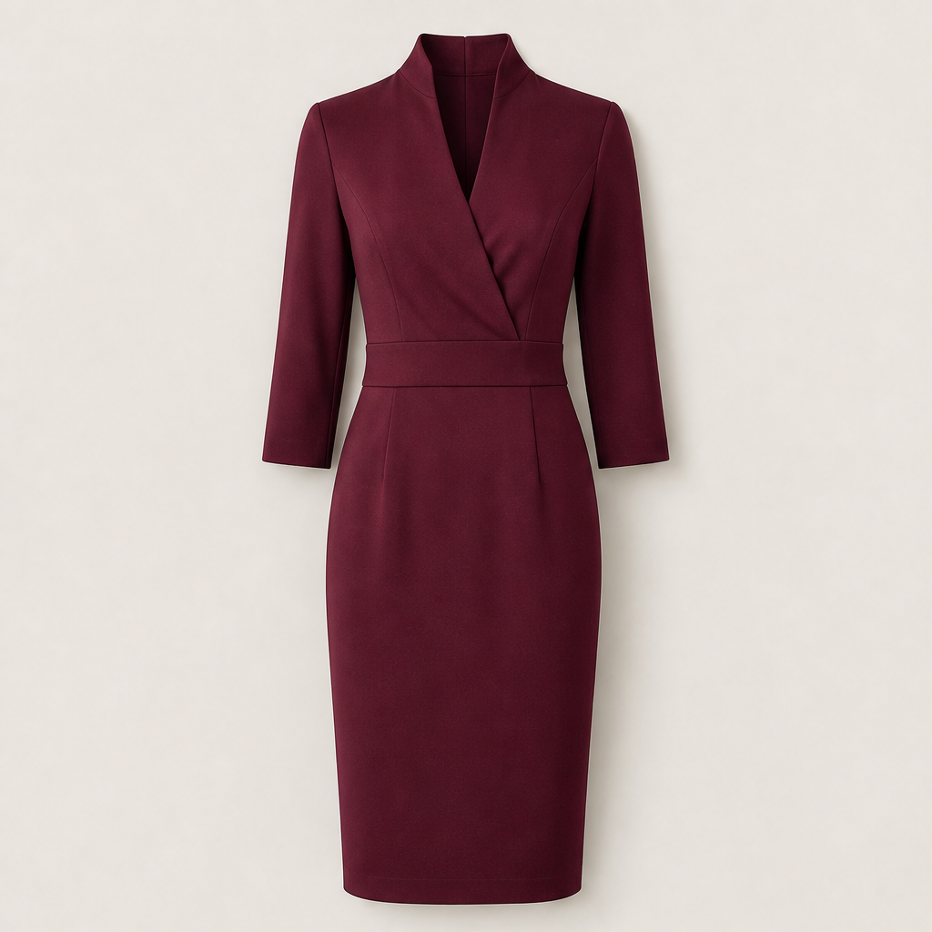 Velmira – Abito Aderente Collo Alla Coreana Burgundy