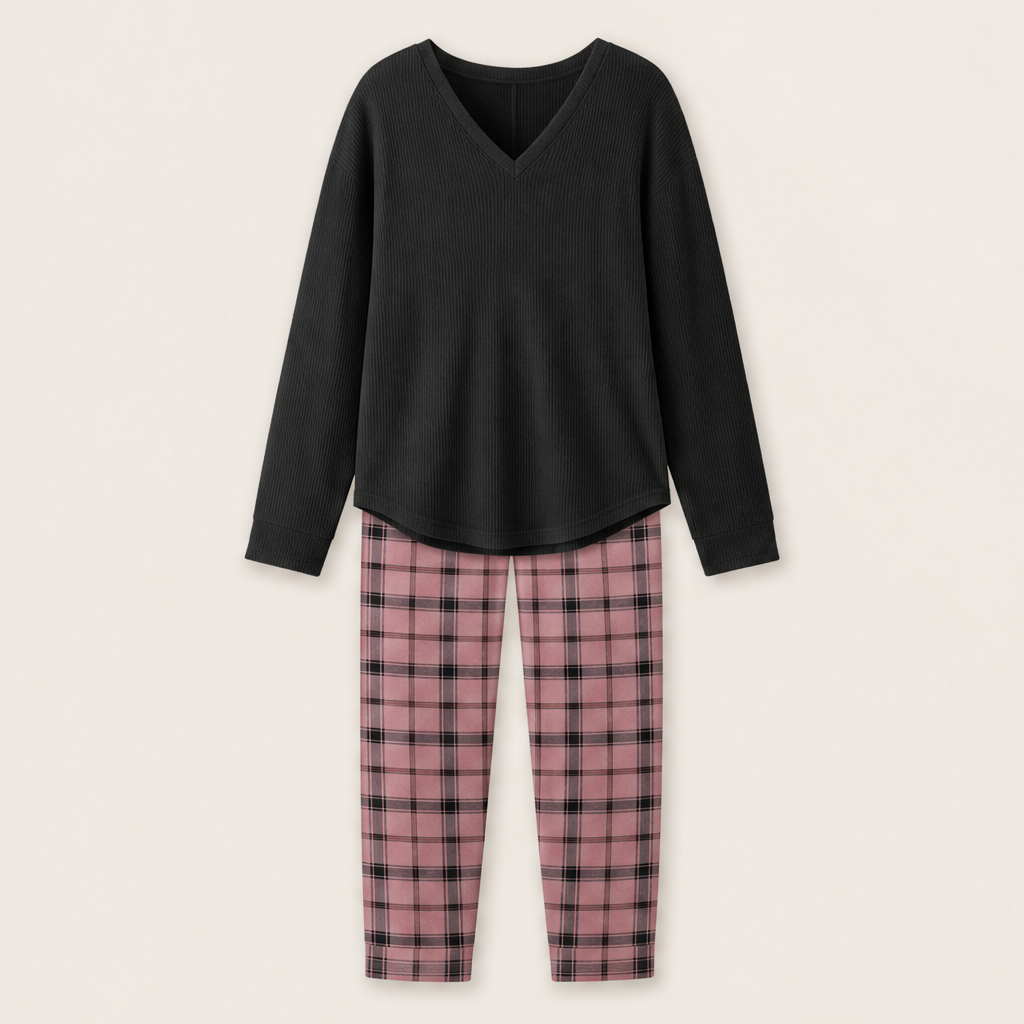 Velanoa – Completo Due Pezzi Maglia e Leggings Scozzesi Black