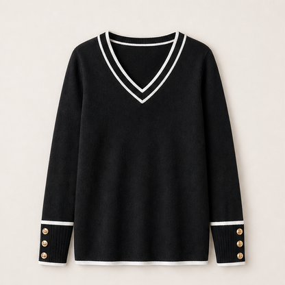 Varonne – Maglia a Contrasto Scollo a V Black