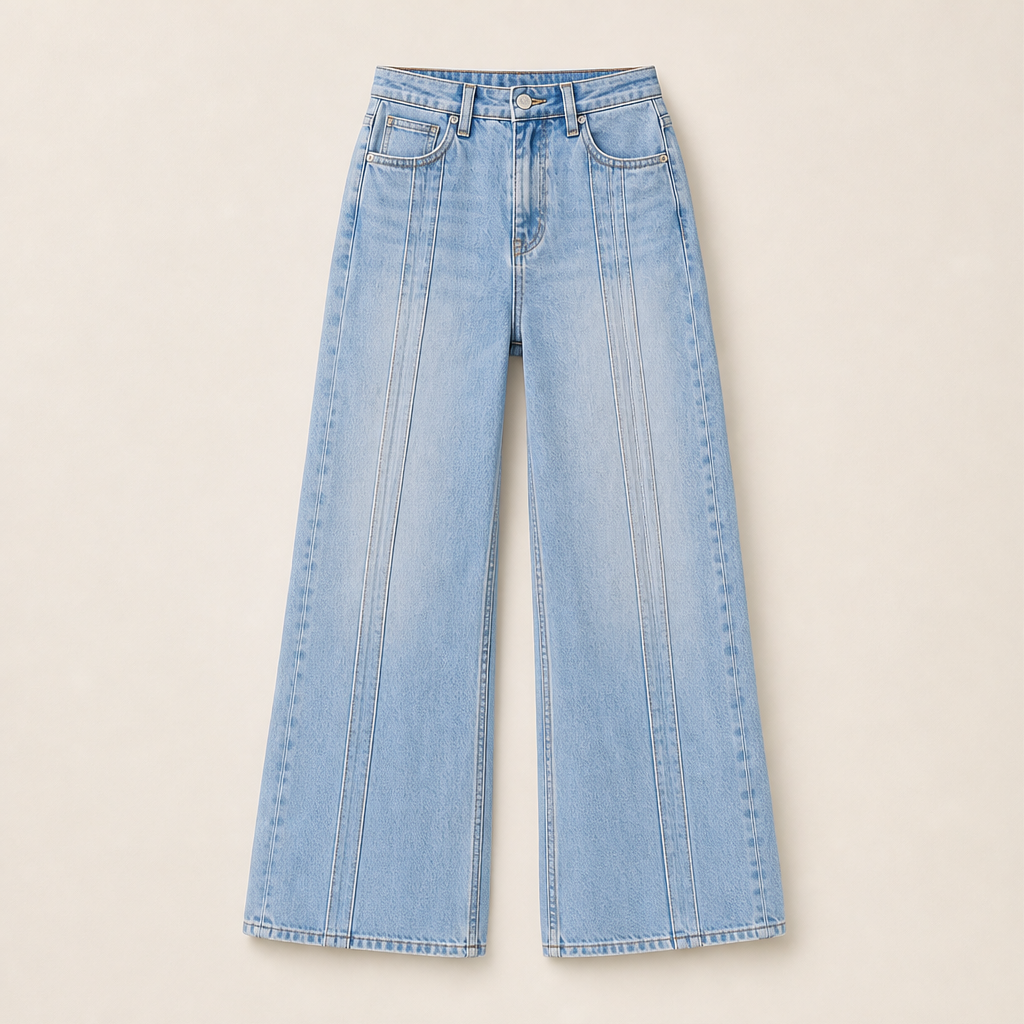 Varonne – Jeans a Gamba Larga con Cuciture Frontali Light Blue