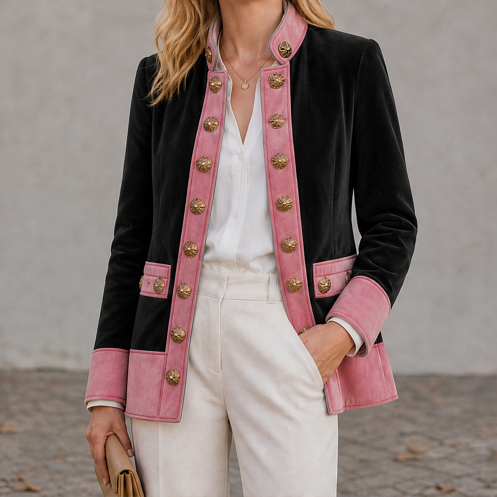 Varonne – Giacca Militare in Suede con Bordo Rosa Black