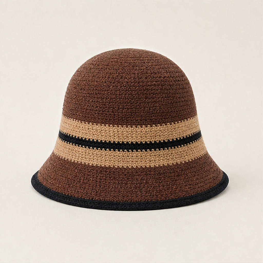 Verolli – Cappello Cloche a Righe Pieghevole Brown