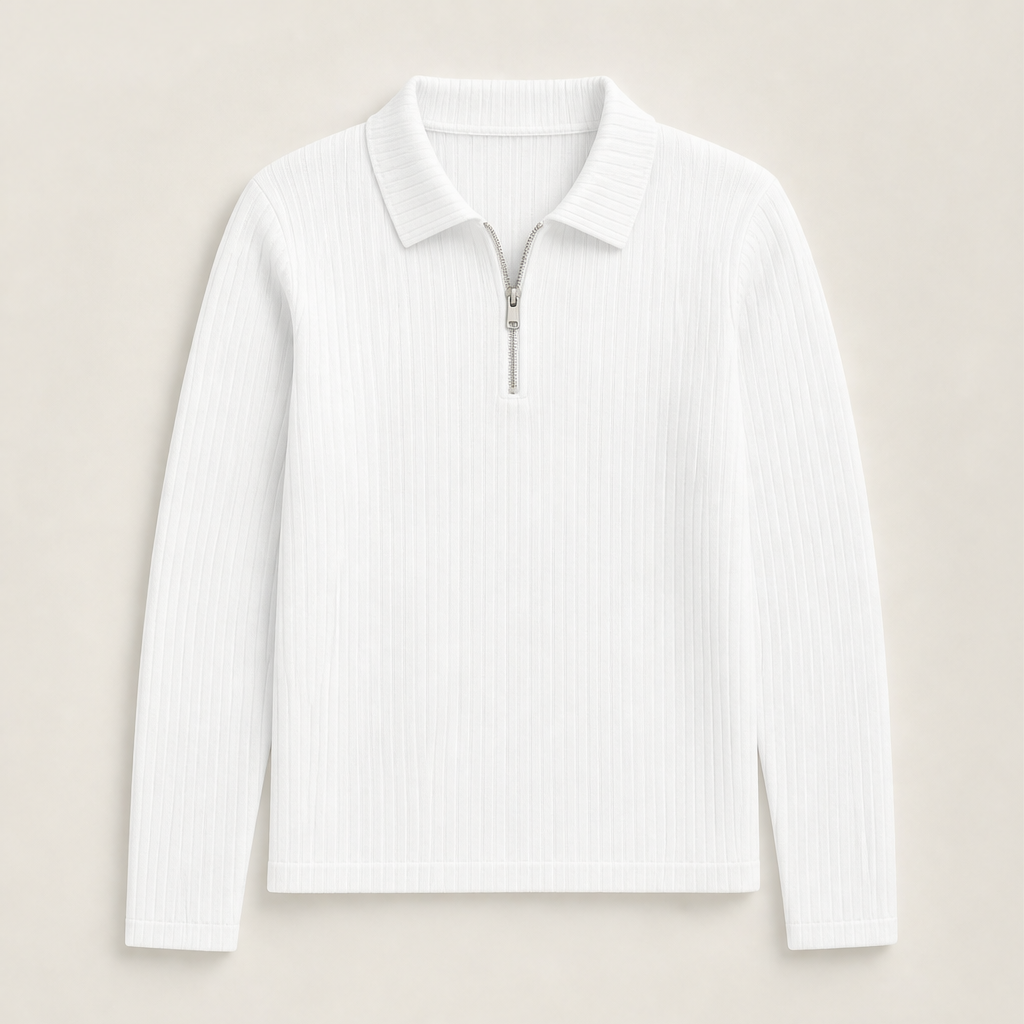 Corveno – Maglione a Righe con Collo Quarter-Zip White