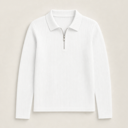 Corveno – Maglione a Righe con Collo Quarter-Zip White
