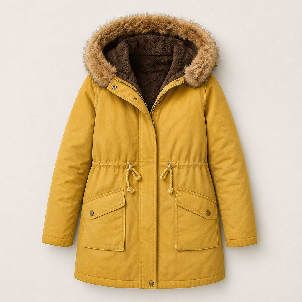 Volmara – Parka Imbottita con Cappuccio in Pelliccia Sintetica Yellow