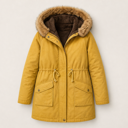 Volmara – Parka Imbottita con Cappuccio in Pelliccia Sintetica Yellow