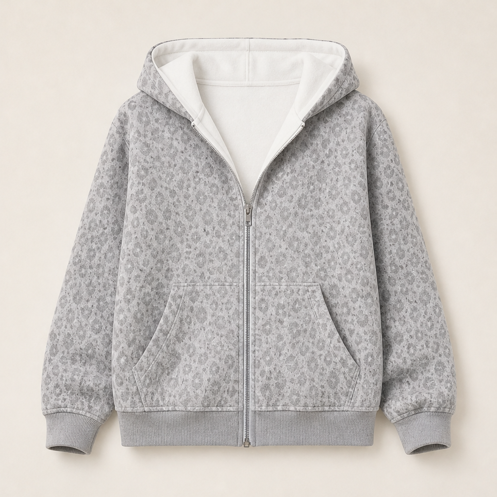 Felvara – Felpa con Zip Stampa Leopardo Grey