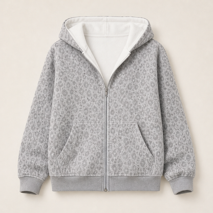 Felvara – Felpa con Zip Stampa Leopardo Grey