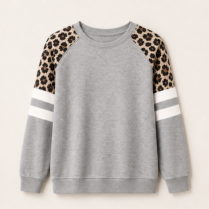 Velmara – Felpa Color Block con Maniche Leopardate Grey