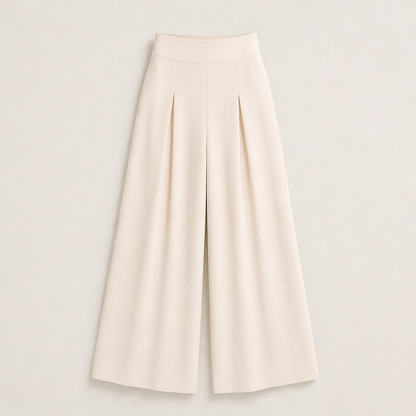 Velorene – Pantaloni Palazzo a Vita Alta Plissettati Beige
