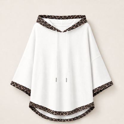 Velmara – Felpa Oversize con Cappuccio e Bordo Leopardato White