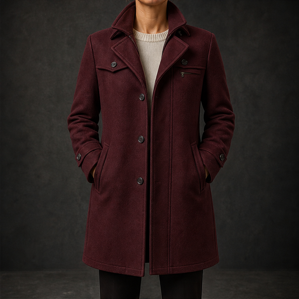 Varonio – Cappotto in Lana con Bottoni Burgundy