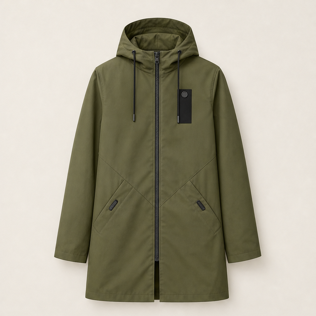 Zidoo – Trench Impermeabile con Cappuccio Midi Olive