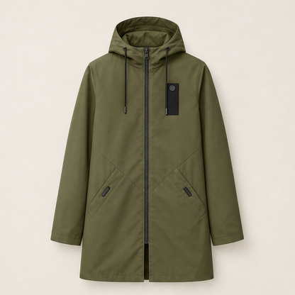 Zidoo – Trench Impermeabile con Cappuccio Midi Olive