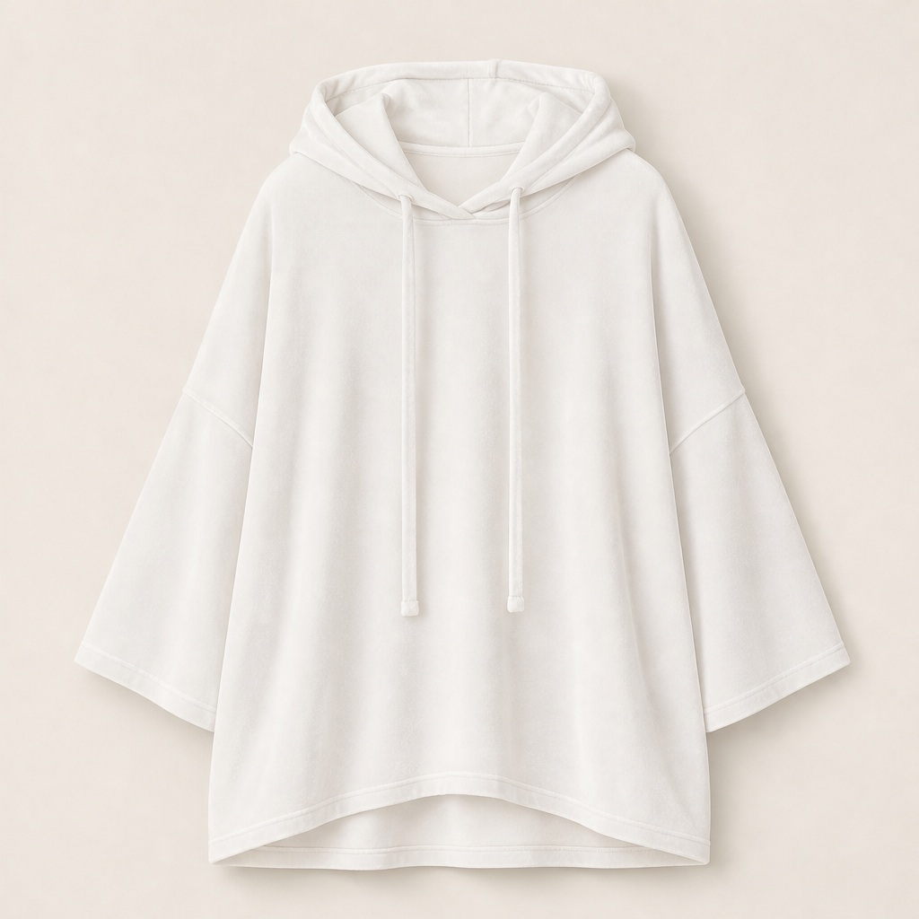Velvora – Felpa con Cappuccio Spalle Scese in Velluto White