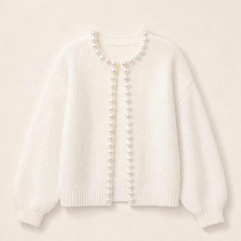 Perlavia – Cardigan in Maglia con Perle White