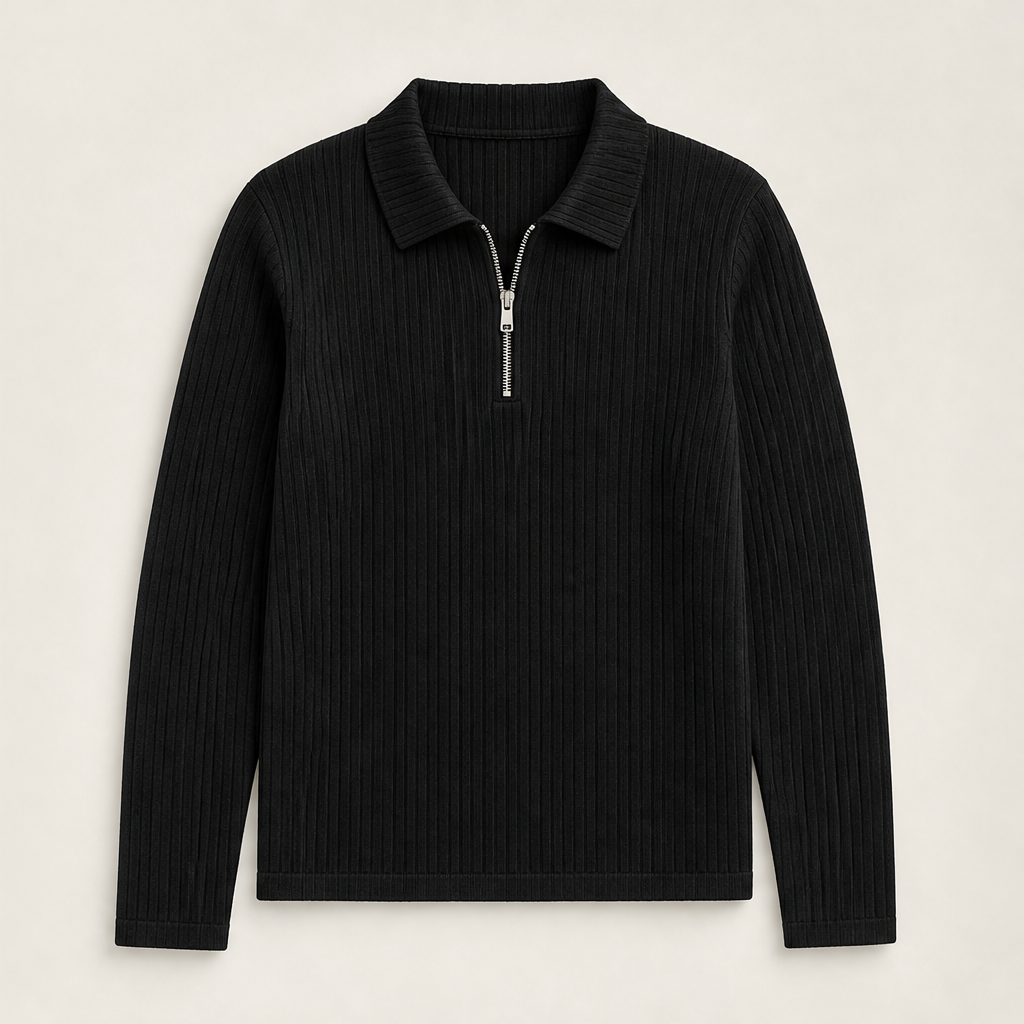 Corveno – Maglione a Righe con Collo Quarter-Zip Black