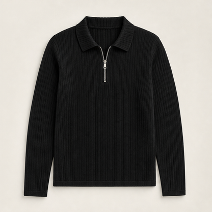 Corveno – Maglione a Righe con Collo Quarter-Zip Black