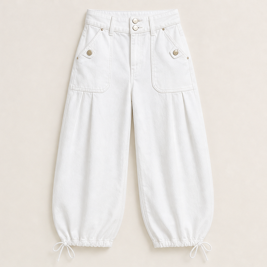 Barellia – Jeans a Vita Alta con Orlo Regolabile White