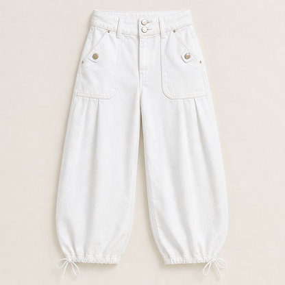 Barellia – Jeans a Vita Alta con Orlo Regolabile White