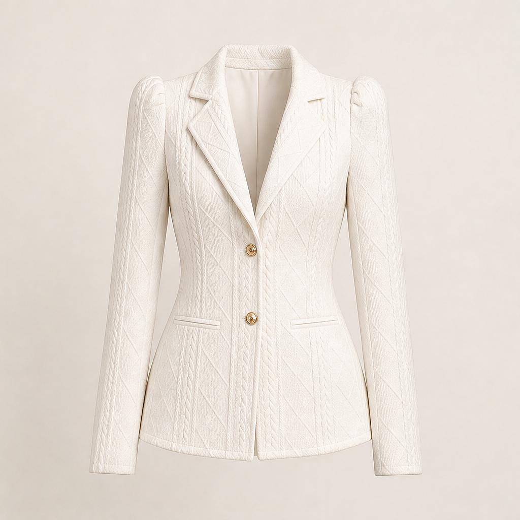 Velmira – Blazer Sagomato con Trama Geometrica Beige