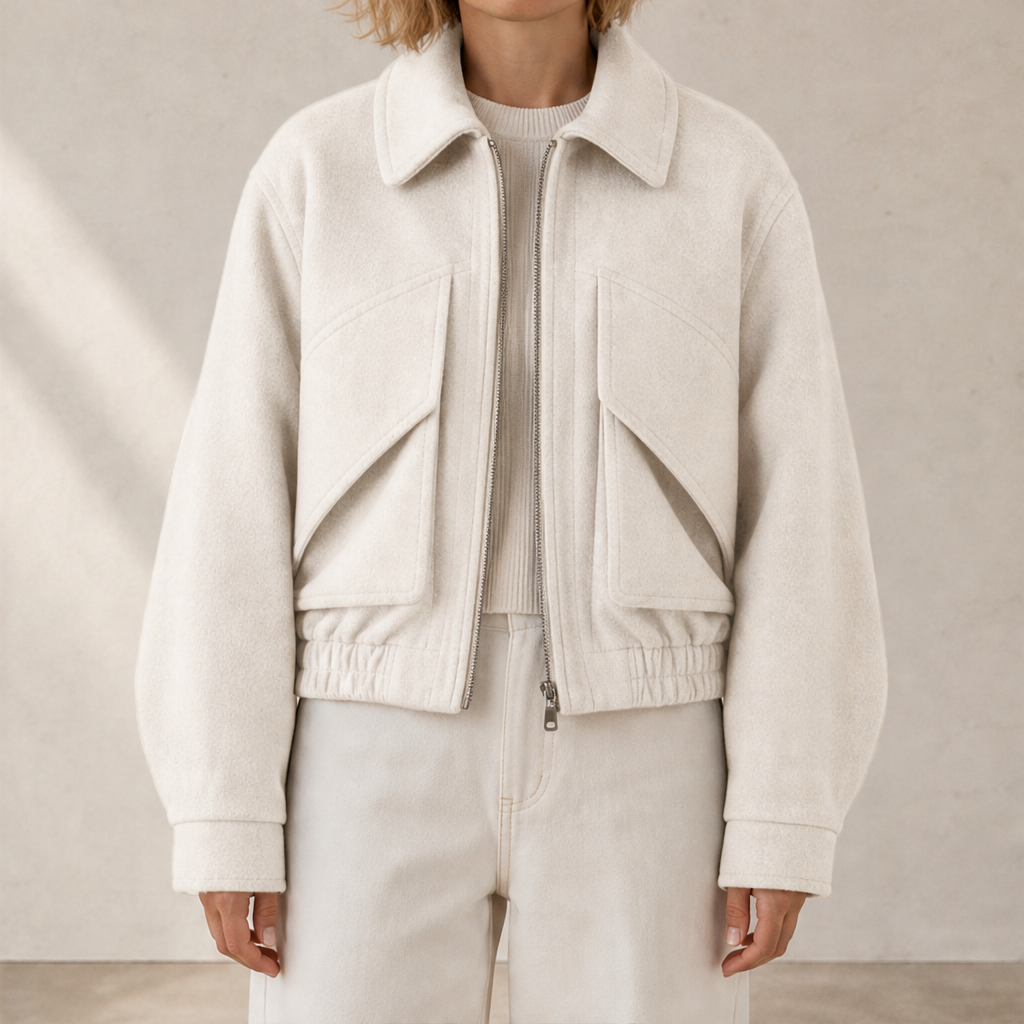 Verelio – Giacca in Misto Lana Spalla Ampia Beige