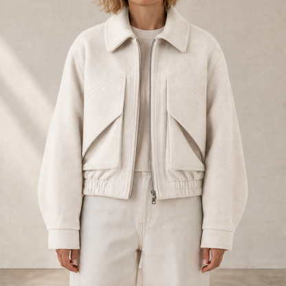 Verelio – Giacca in Misto Lana Spalla Ampia Beige