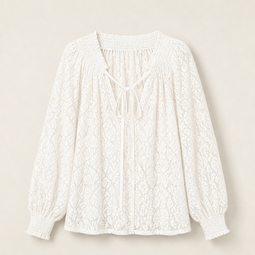 Veluria – Blusa in Pizzo con Coulisse White
