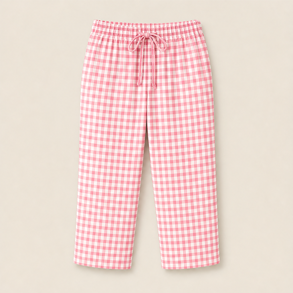 Gingley Pantaloni Capri Donna in Cotone e Lino a Quadretti Vichy con Tasche - Pantaloni Estivi con Vita Elastica e Coulisse Vichy Rosa