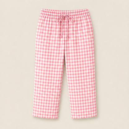 Gingley Pantaloni Capri Donna in Cotone e Lino a Quadretti Vichy con Tasche - Pantaloni Estivi con Vita Elastica e Coulisse Vichy Rosa