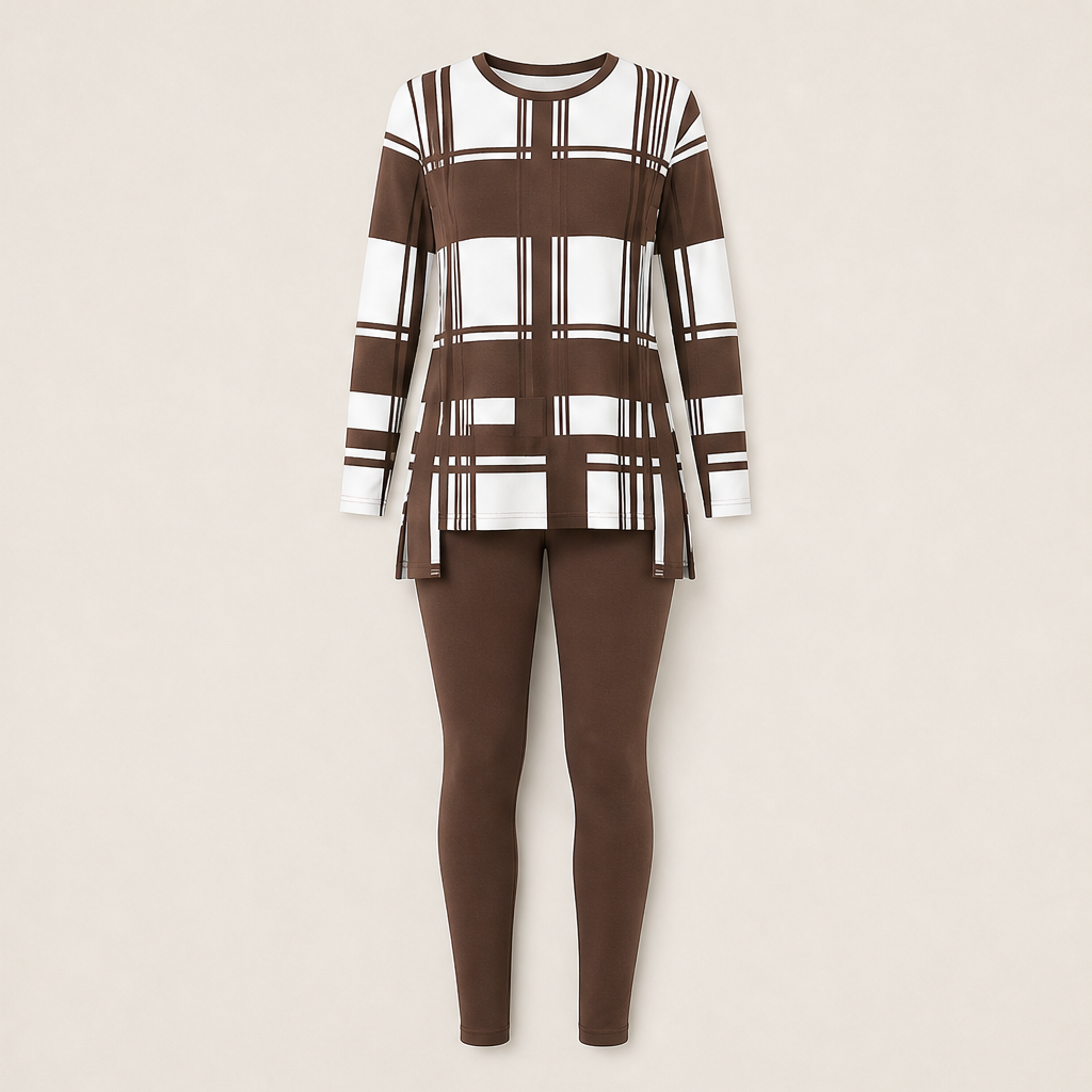Calvera – Completo Top a Quadri e Leggings Brown