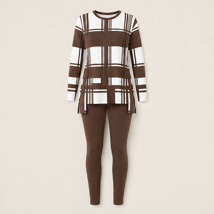 Calvera – Completo Top a Quadri e Leggings Brown