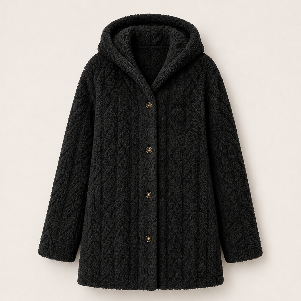 Morenza – Giacca con Cappuccio Trapuntata Effetto Peluche Black