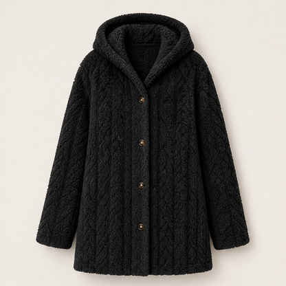 Morenza – Giacca con Cappuccio Trapuntata Effetto Peluche Black