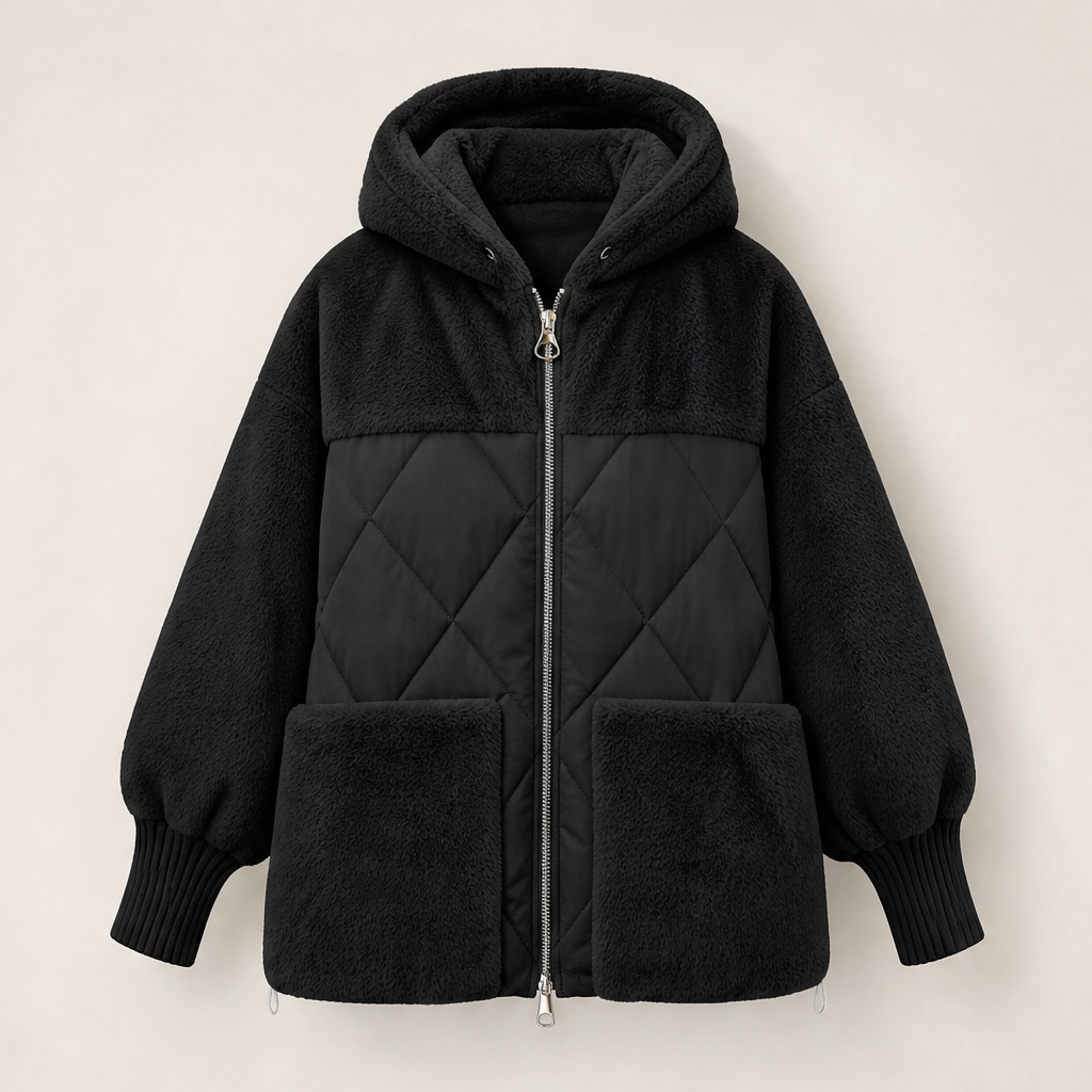 Novarelli – Piumino Oversize con Cappuccio Patchwork Black