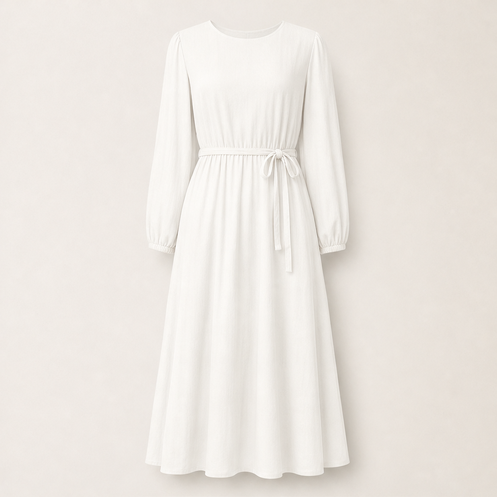 Vellamira – Abito Midi in Lino con Cintura White