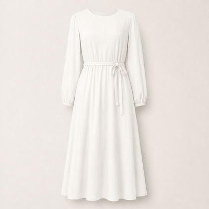 Vellamira – Abito Midi in Lino con Cintura White