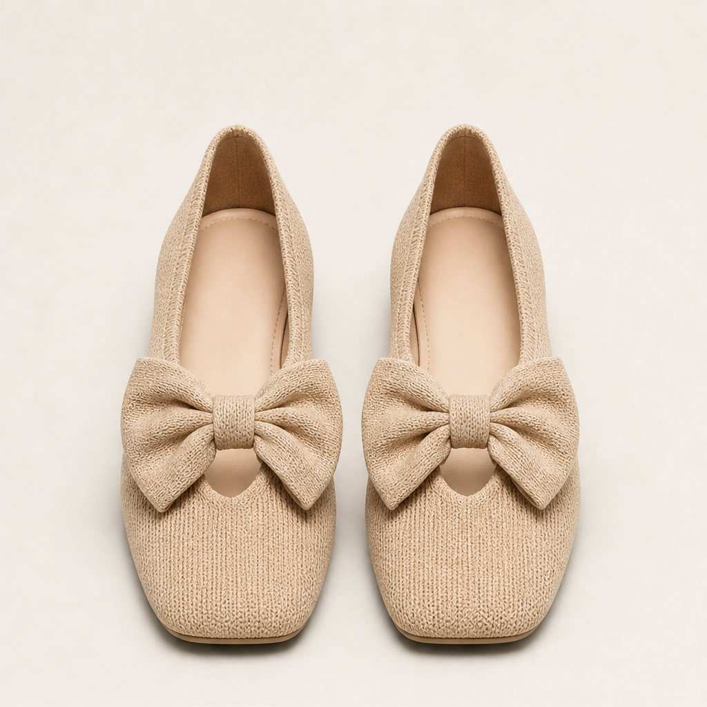 Novelletta – Ballerine in Maglia con Fiocco Beige