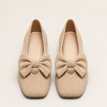 Novelletta – Ballerine in Maglia con Fiocco Beige
