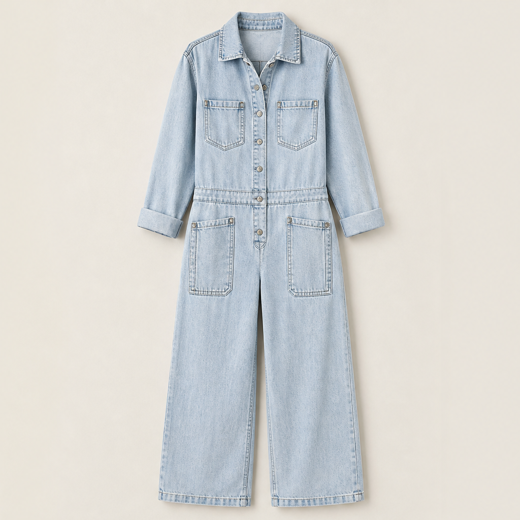 Voltera – Tuta Jumpsuit in Denim Gamba Larga Light Blue