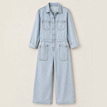 Voltera – Tuta Jumpsuit in Denim Gamba Larga Light Blue