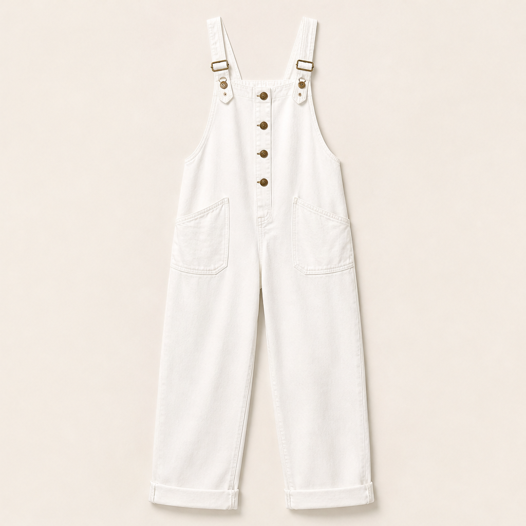 Vareloa – Salopette di Jeans Baggy con Tasche White