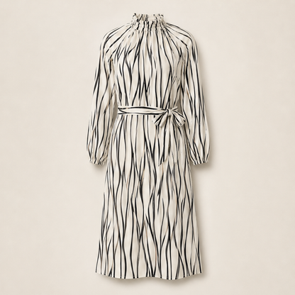 Velrosa – Abito Midi con Stampa Foglie Astratta Beige